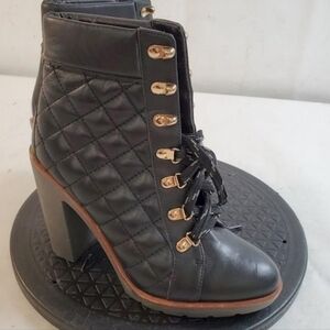 Kate Spade NY Gianna Black Leather Quilted Ankle Boots 6